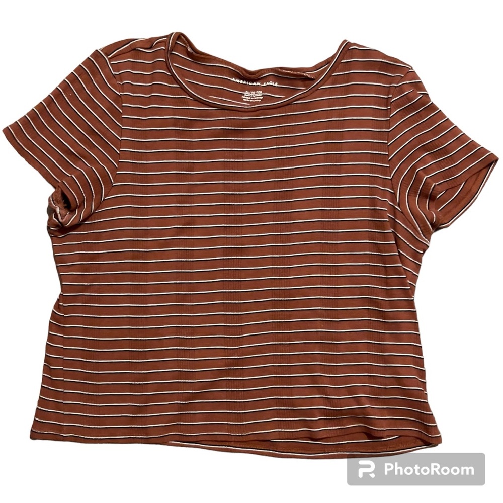 American Eagle cropped t-shirt size XL stripped orange, black, and white